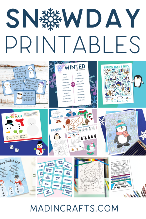 collage of snow themed printables