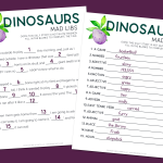 Printable dinosaur mad lib sheet and answer sheet