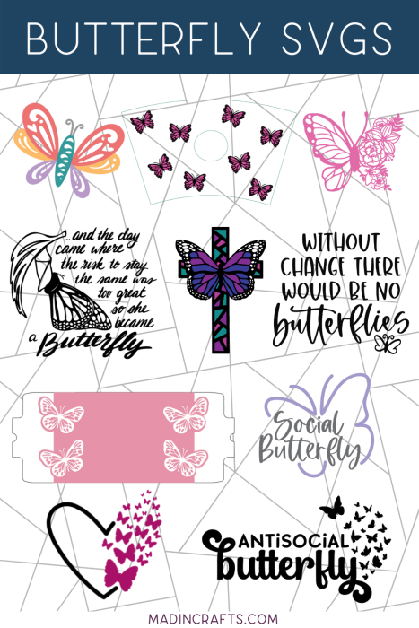 collage of free butterfly themed SVGs