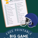 printable Big Game commercial scavenger hunt game and a blue football helmet