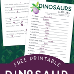 dinosaur mad lib printables on a green background