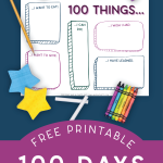 100 Days Printable surrounded by school supplies