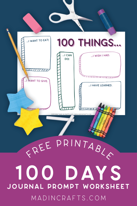 100 Days Printable surrounded by school supplies