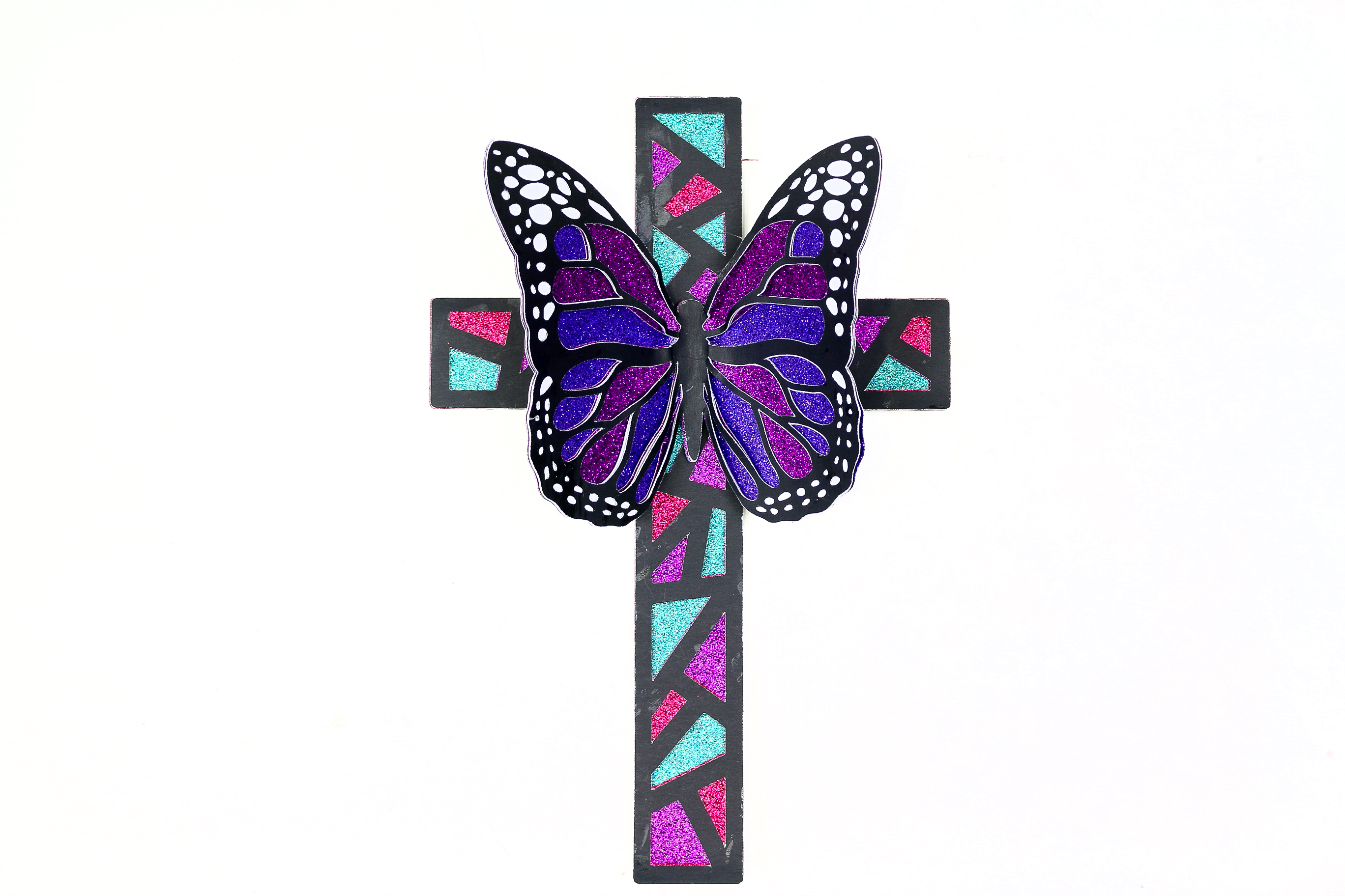 butterfly cross made with glitter paper