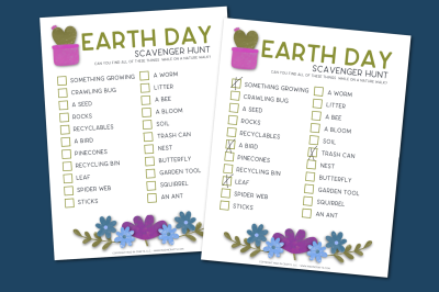 Two Earth Day Scavenger Hunt Printables on a blue background
