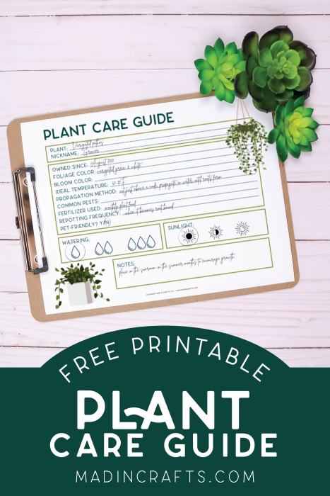 Plant care guide printable on a clipboard