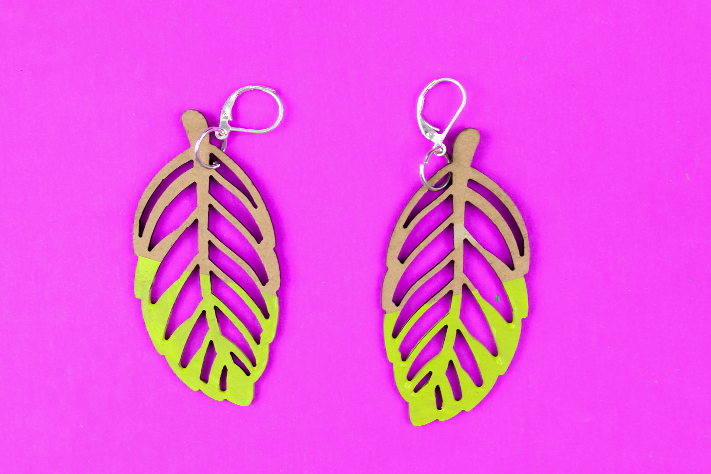 painted wood leaf earrings