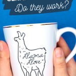 hands holding llama mug made with dollar store ceramic stickers