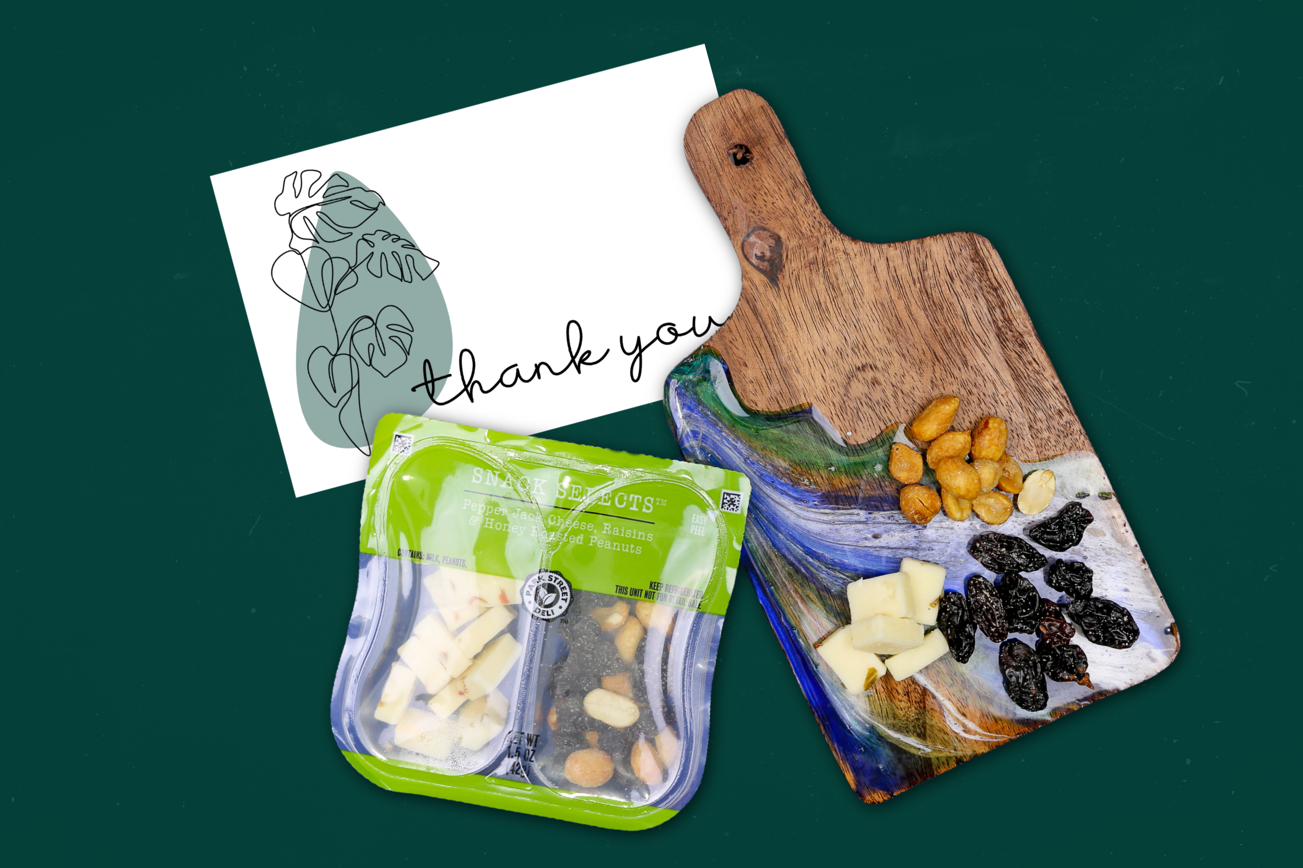mini charcuterie board gift with thank you card