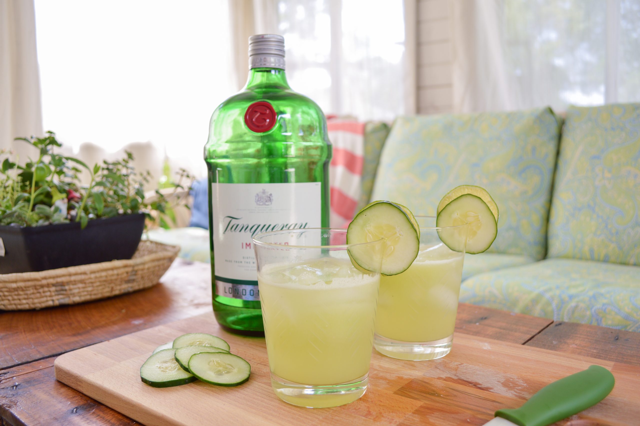 cucumber lime gin and tonic cocktails made with Tanqueray