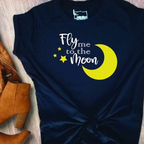 navy shirt with fly me to the moon design