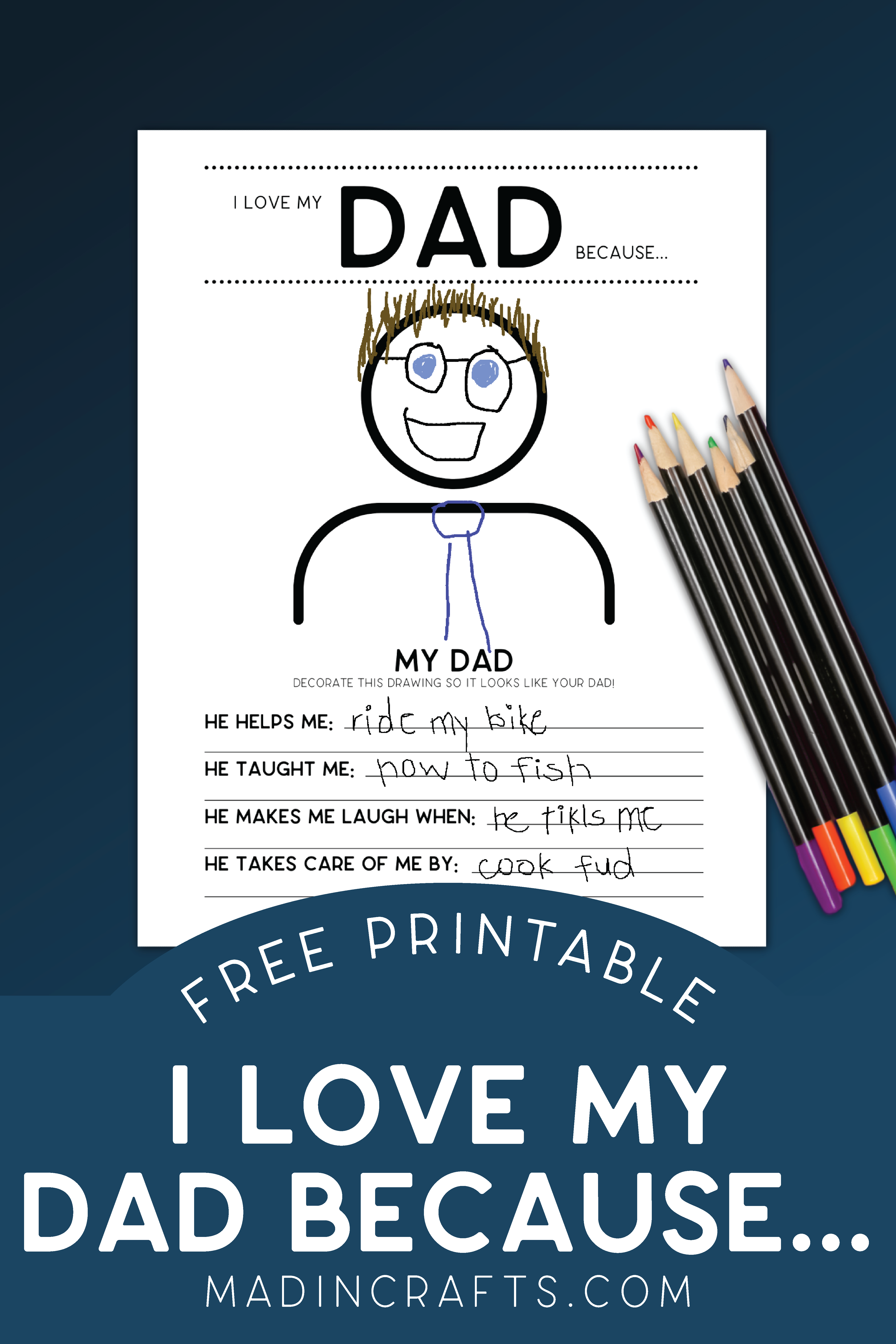 Father's Day printable on a blue background