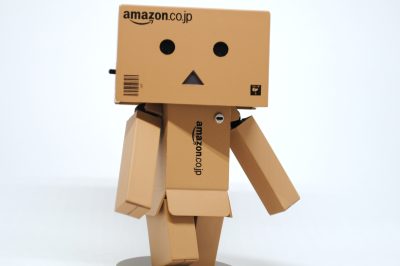 cute robot made from Amazon boxes