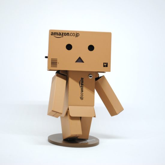 cute robot made from Amazon boxes
