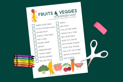 fruits and vegetables scavenger hunt near school supplies