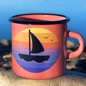 peach mug with sunset sailboat SVG