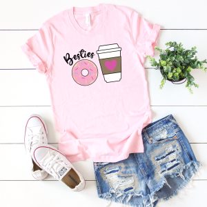 pink shirt with Donut and Coffee Besties SVG