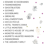 infographic of a list of halloween movies for kids