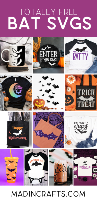 collage of Halloween projects made with free bat SVGs