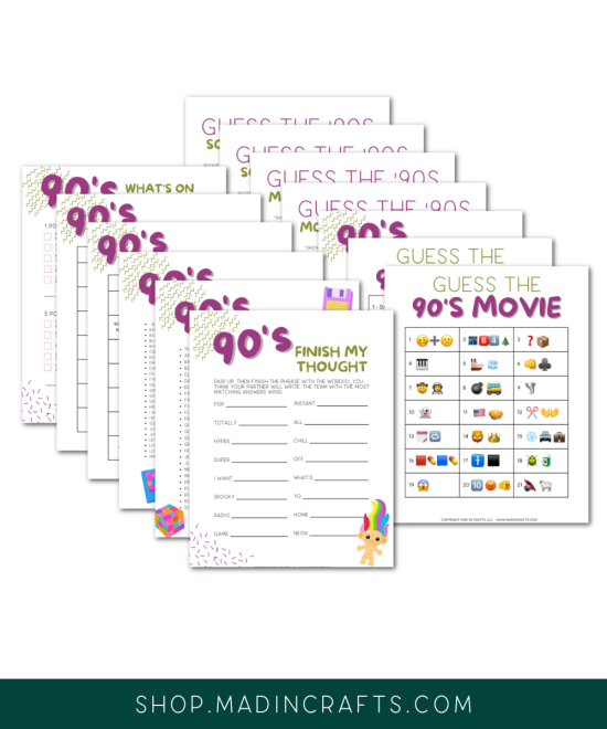 collage of 90s party game printables
