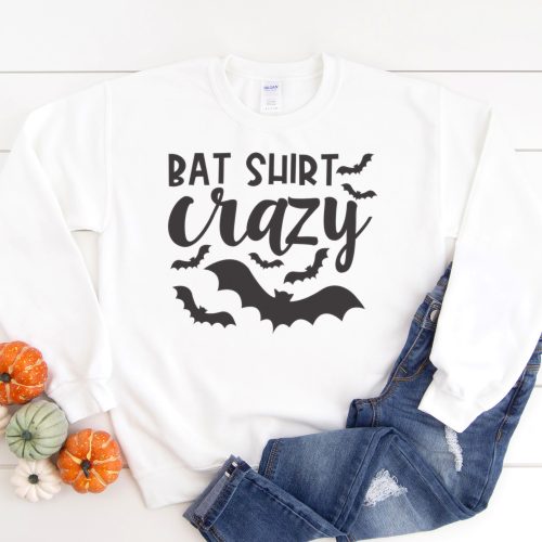 white t-shirt with Bat Shirt Crazy design