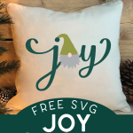 Joy Gnome SVG design on a white pillow