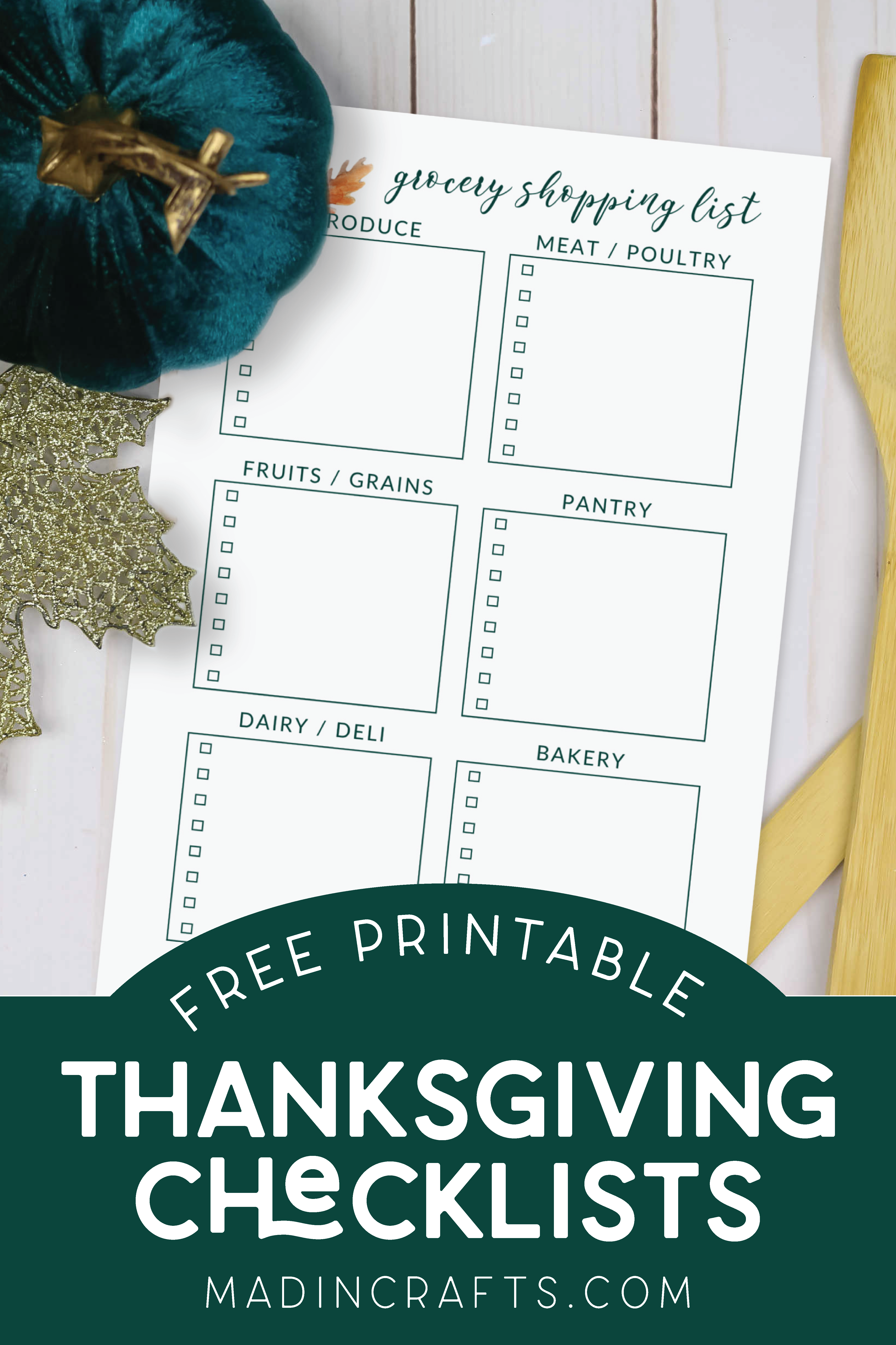Printable Thanksgiving shopping printable near wooden utensils and fall decor