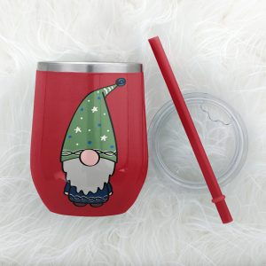 red wine tumbler with gnome design