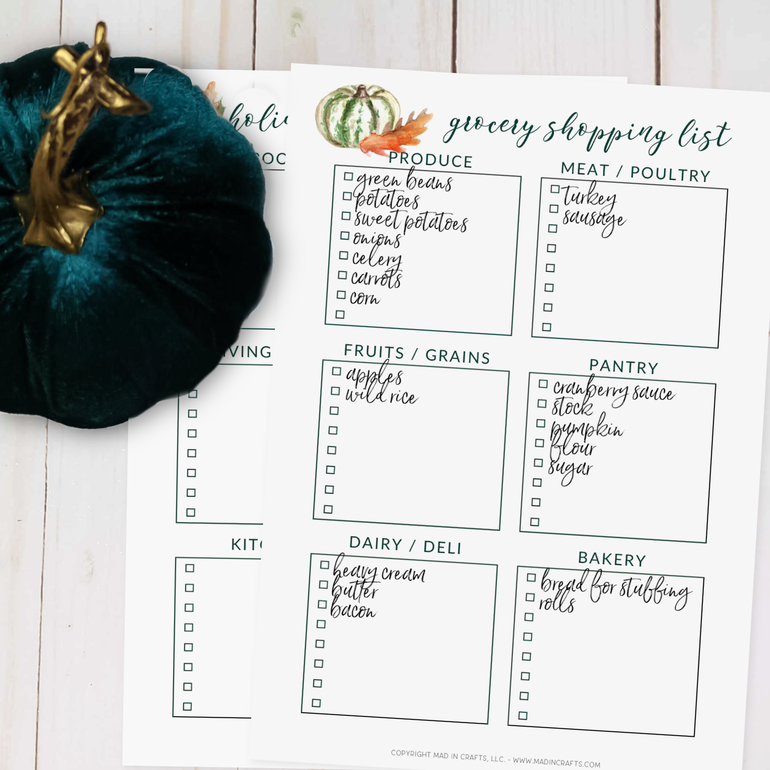 filled out Thanksgiving meal prep check list
