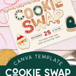 Cookie Swap Party Invitation surrounded by baker's twine and cookies