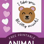 Free Bear Valentine on a purple background near hearts