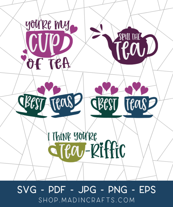 collage of  tea-themed svg files