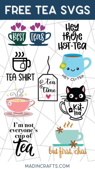collage of tea-themed SVG designs