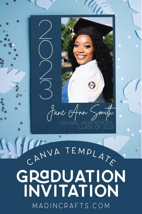 blue graduation invitation on a blue background