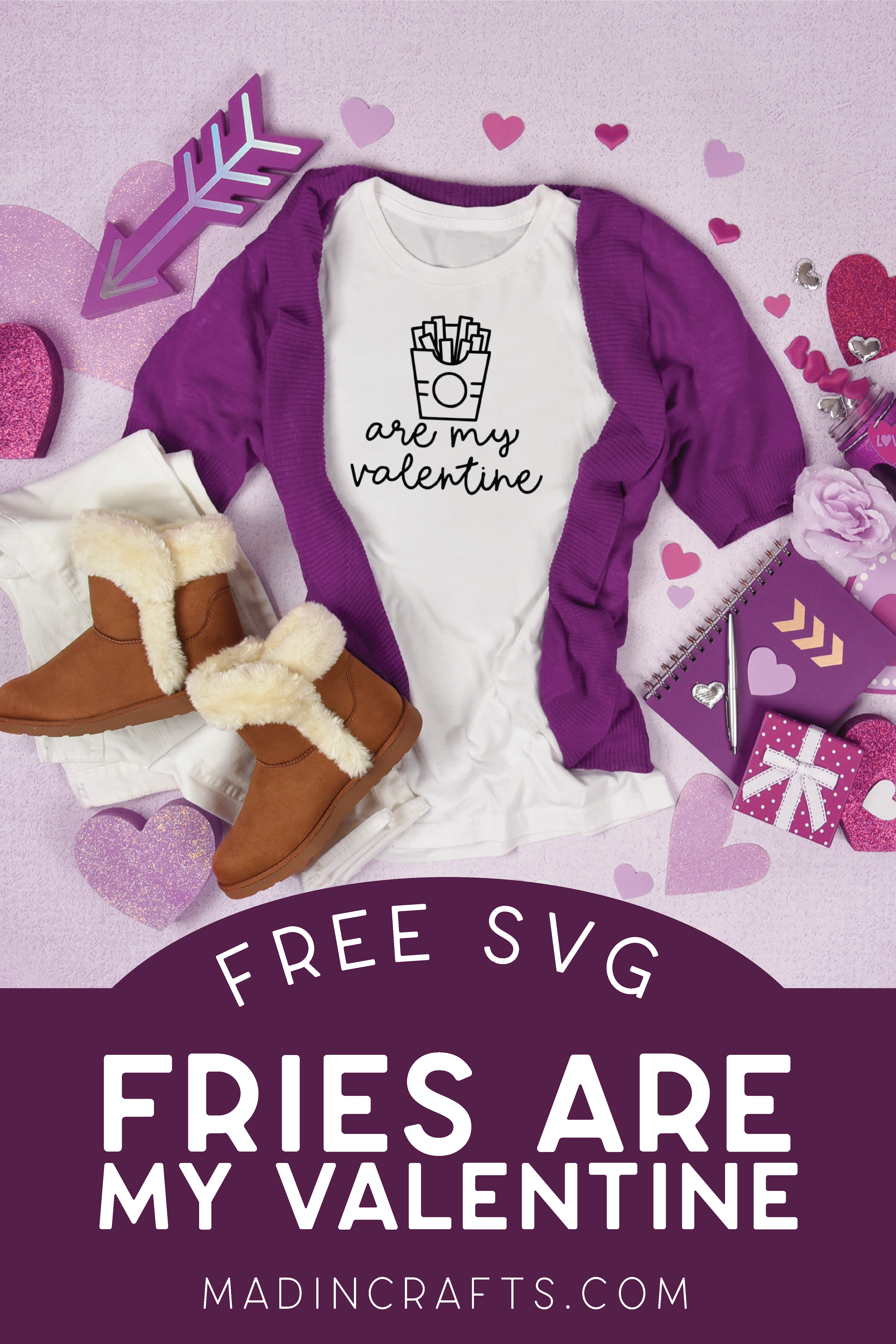 Fries are my Valentine SVG on a white shirt near Valentine's Day decor