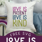 colorful pillow that reads Love is Patient Love is Kind
