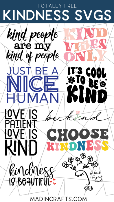 collage of free kindness SVG files