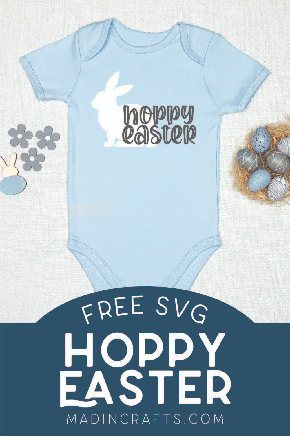 Blue onesie with Hoppy Easter SVG design