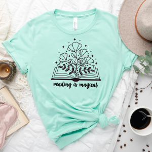 teal shirt with floral book SVG