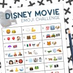 A printable Disney emoji game and a blue pencil on a patterned background