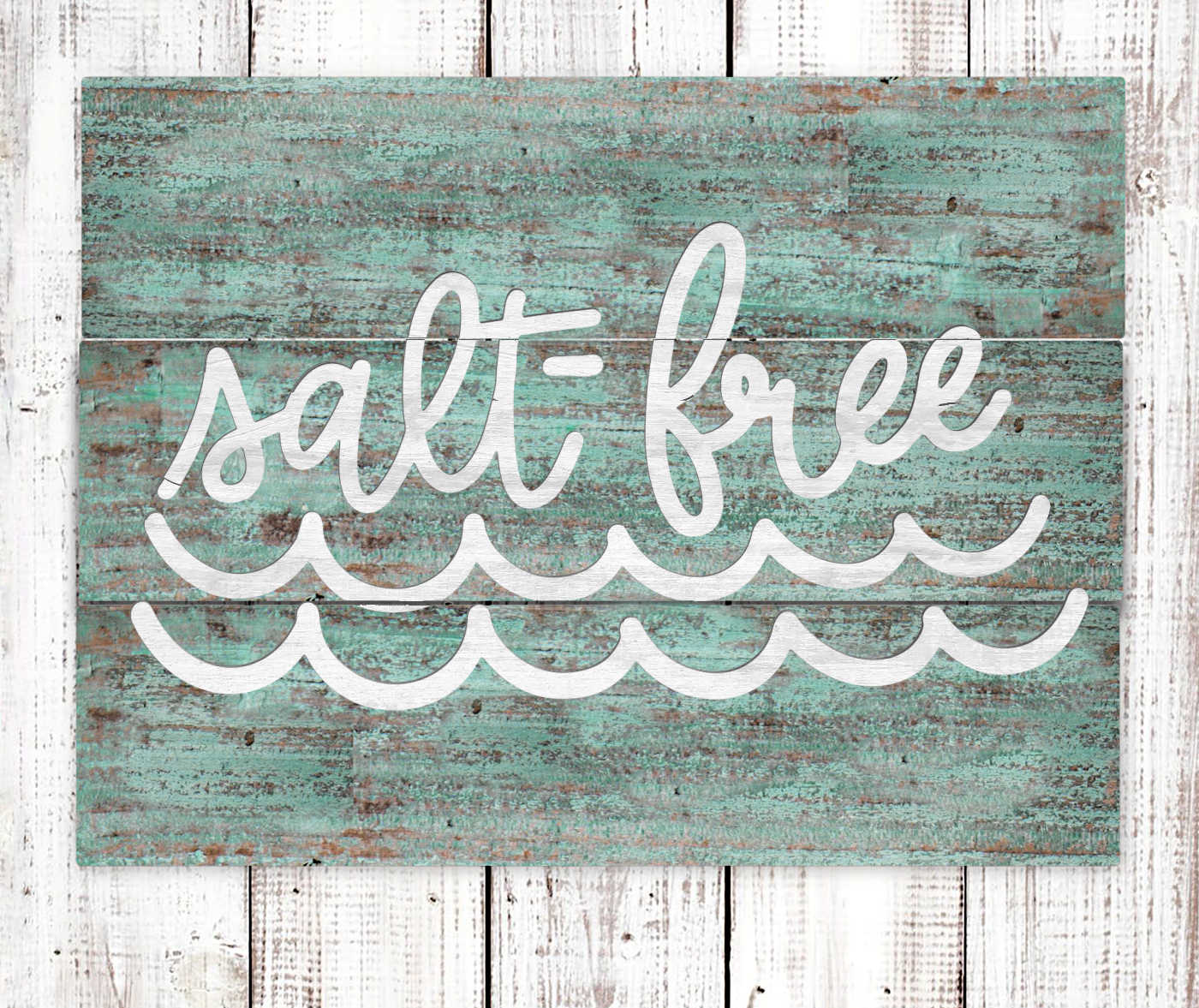 Weathered beach sign that says Salt-Free