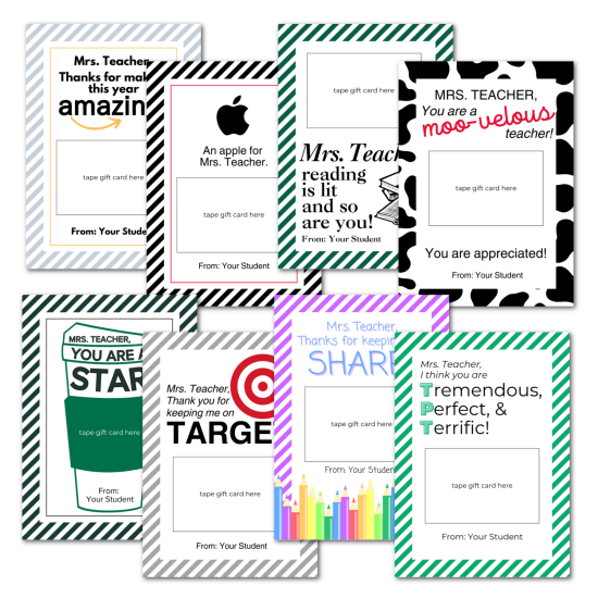 EDITABLE TEACHER APPRECIATION GIFT CARD HOLDERS Printables Mad in Crafts