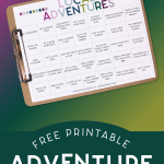A printable local adventure calendar on a colorful background.