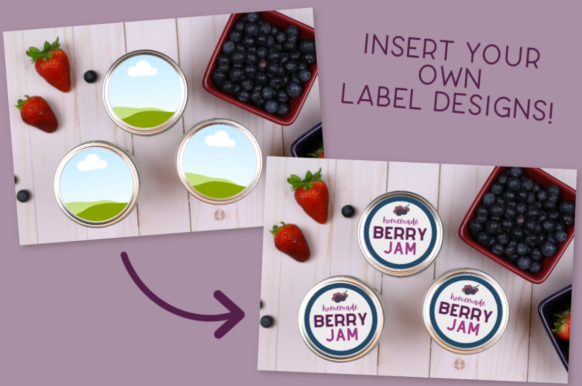 graphic showing a mason jar lid printable in a Canva mockup