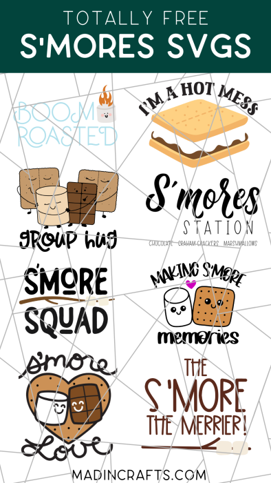collage of free s'more svgs