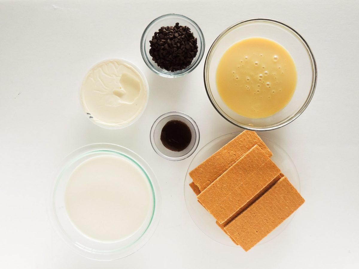 Flat lay of the ingredients used in homemade mascarpone ice cream sandwiches