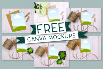 Collage of six free Canva mockups