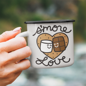 White woman's hand holding a camping mug with a Smore Love SVG