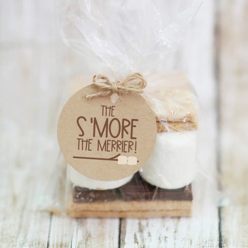 Pre packaged smores gift with a tag that reads The Smore the Merrier