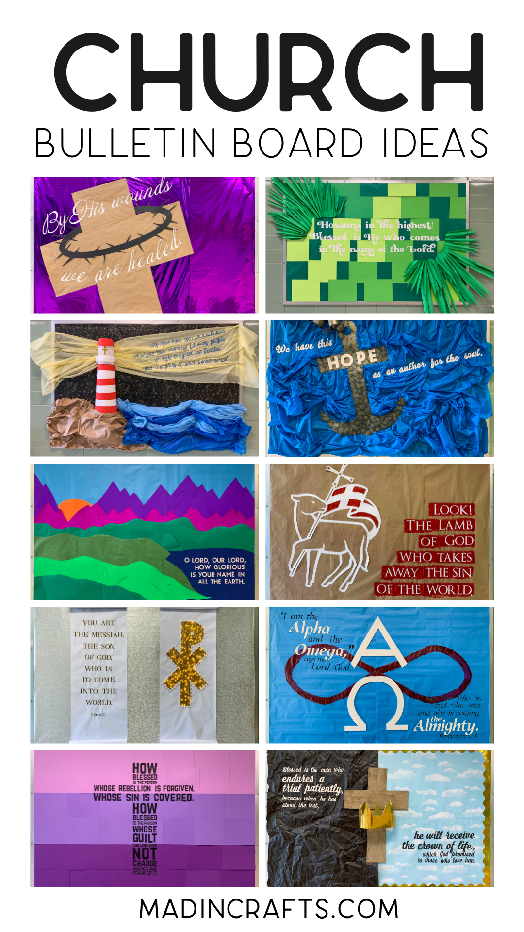 collage of 10 Christian bulletin board examples